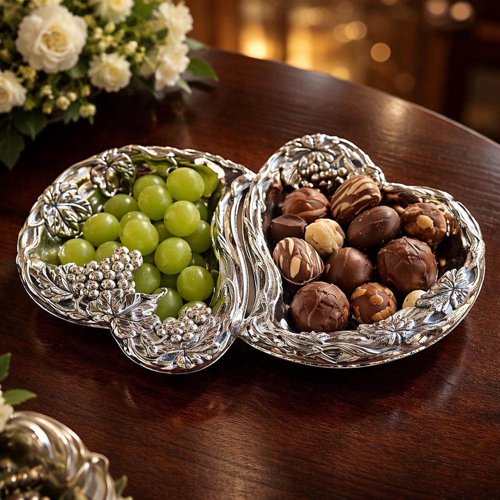 Godinger Grape Design Double Heart Divided
Serving Dish Tray w/ Box